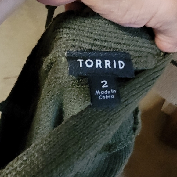Torrid Olive Green V Neck Sweater with V Back Detail. Torrid Size 2. Never worn. - Picture 3 of 3
